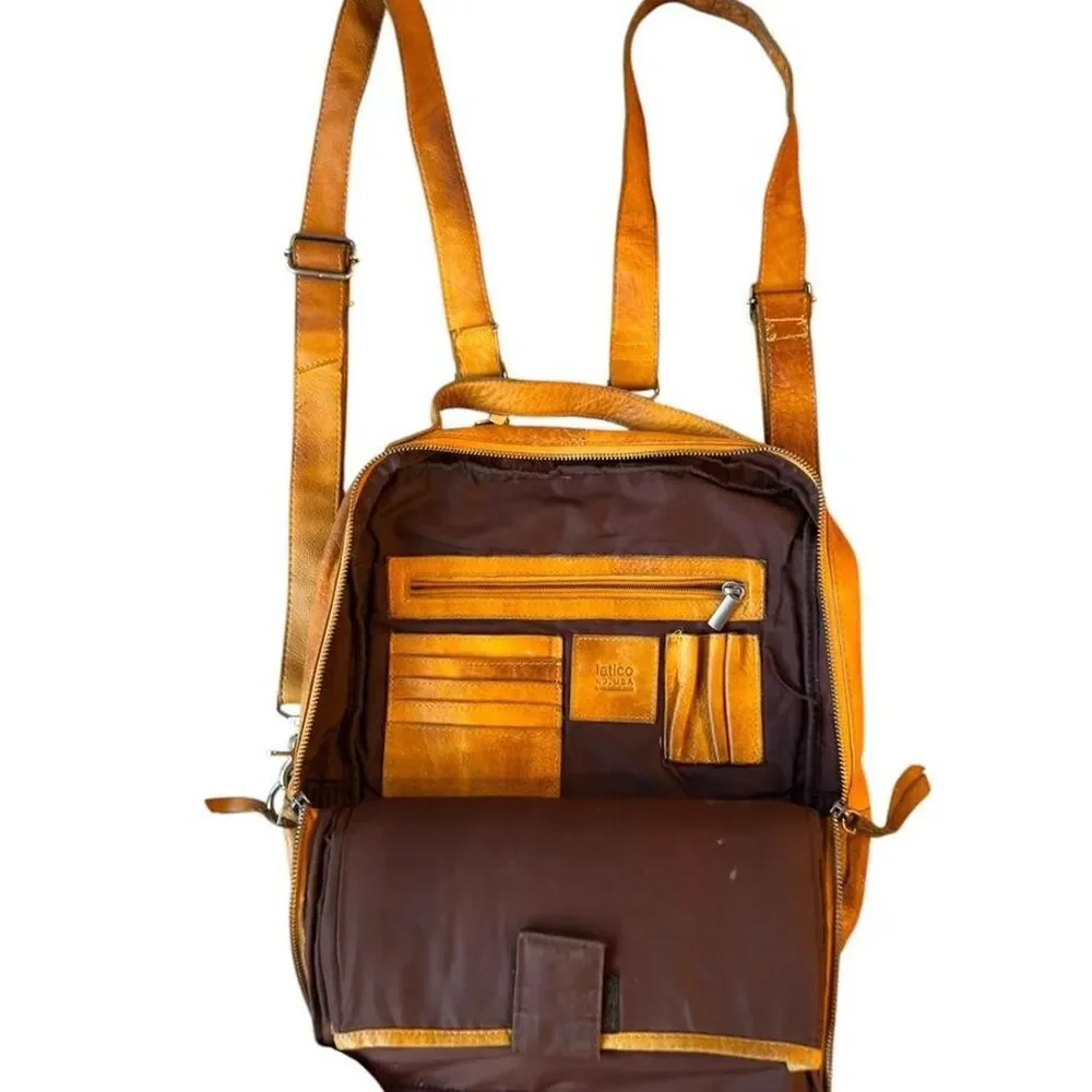 Latico USA vintage-inspired small genuine leather backpack warm yellow